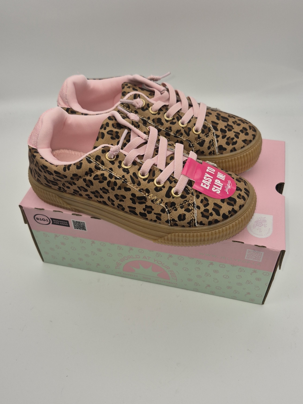 Jellypop Leopard Print Sneakers with Pink Laces and Lining Girl's Size 2M NIB